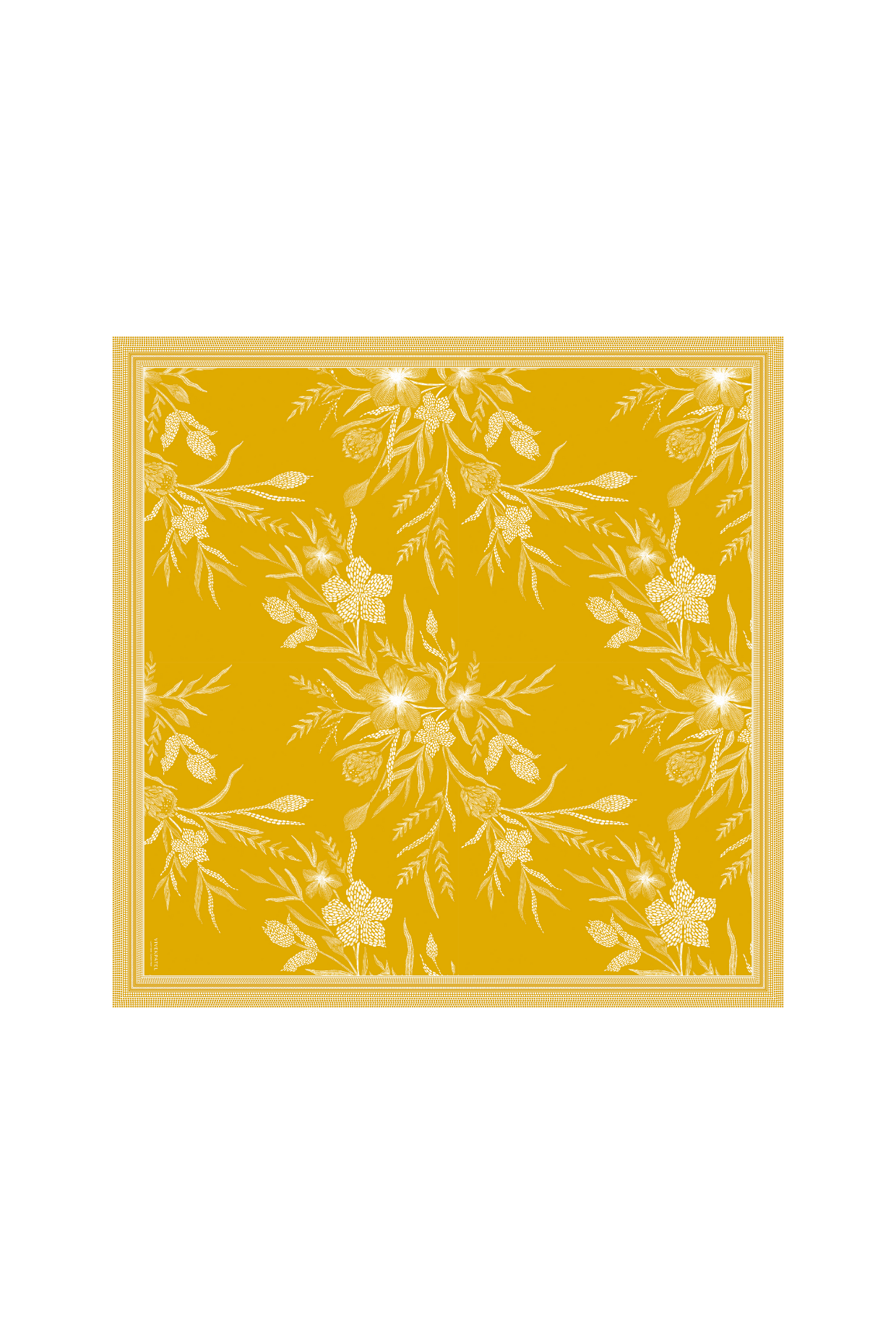 Yellow floral patterned scarf on a white background