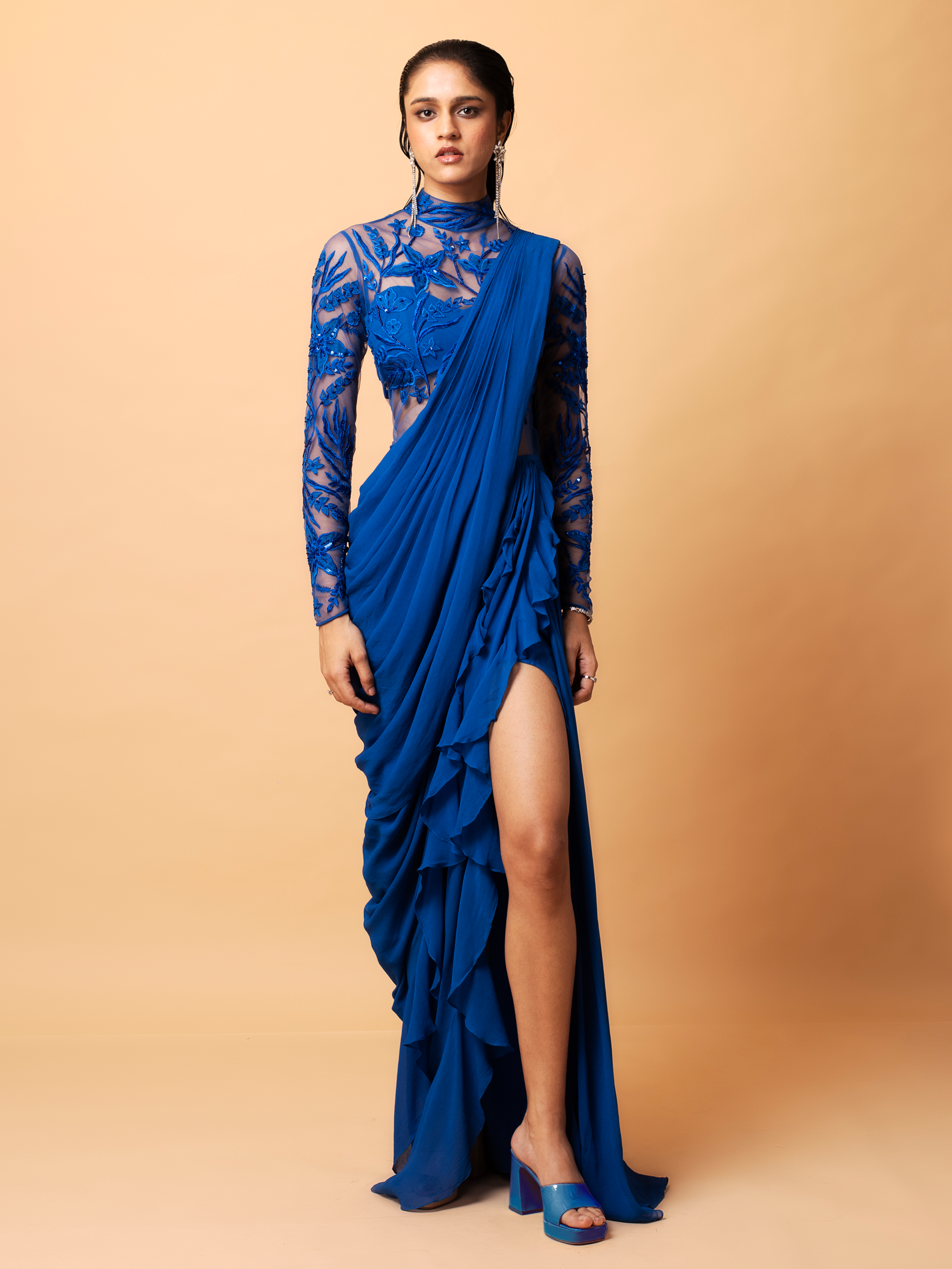 VALE SAREE GOWN (COBALT BLUE)