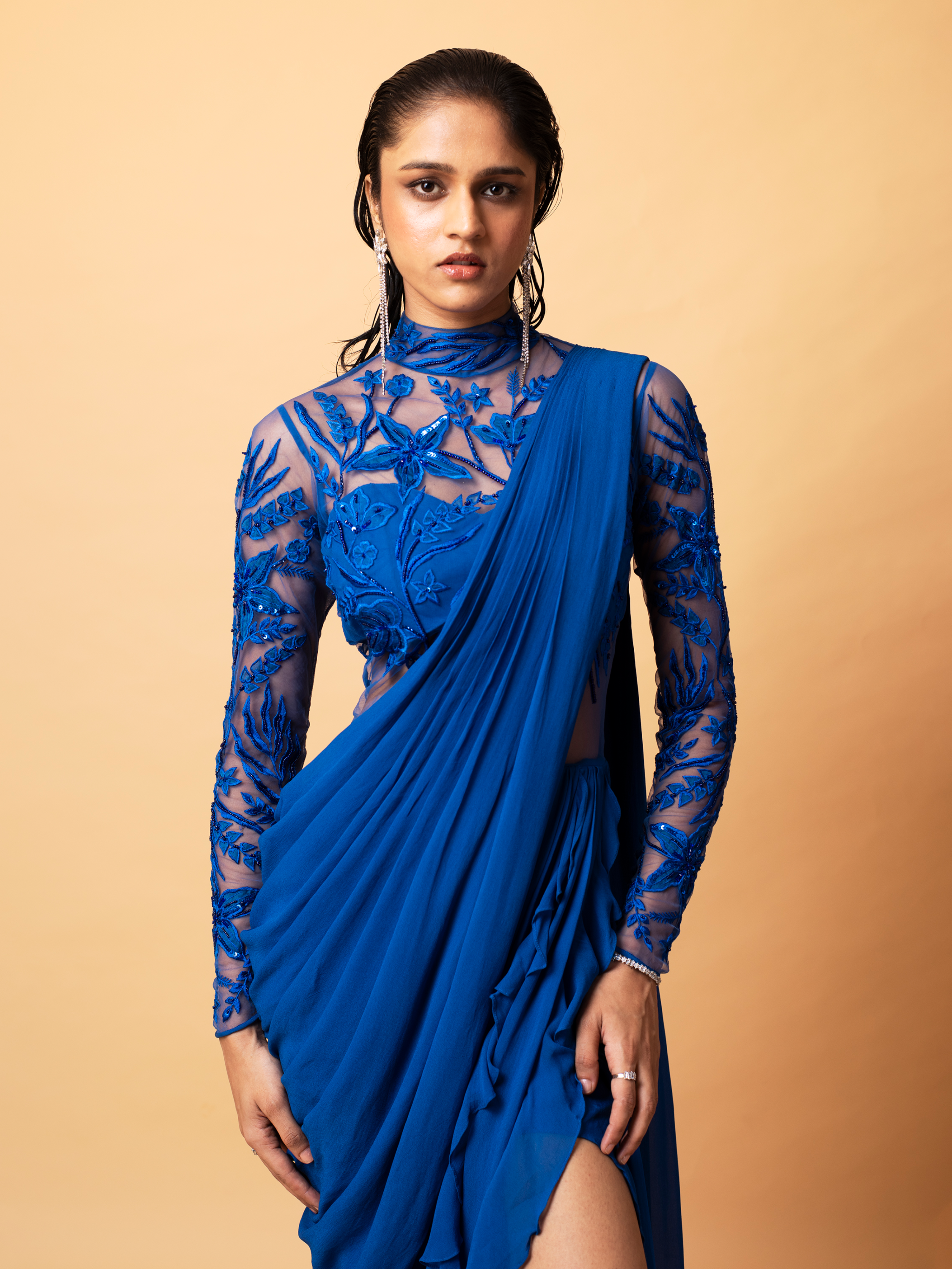 VALE SAREE GOWN (COBALT BLUE)