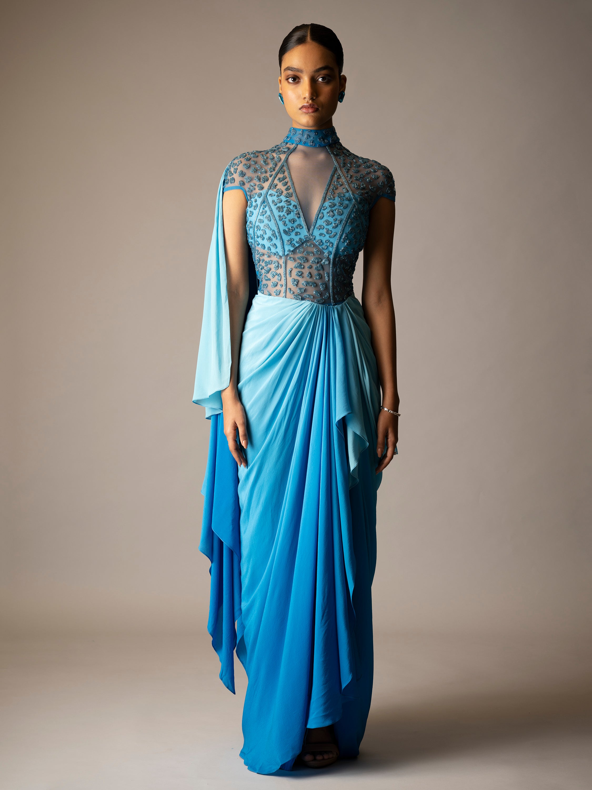 CYAN SAREE GOWN
