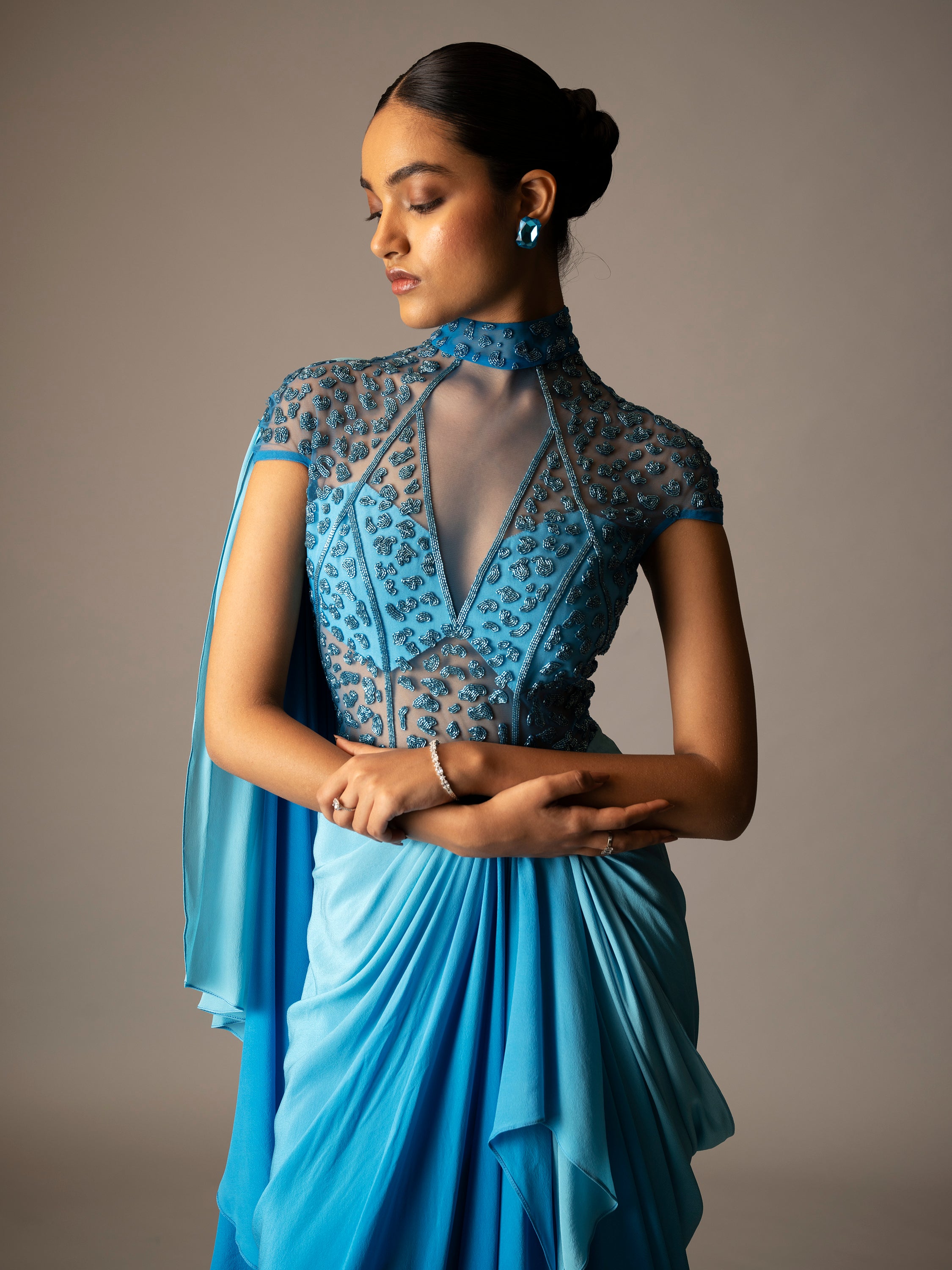 CYAN SAREE GOWN