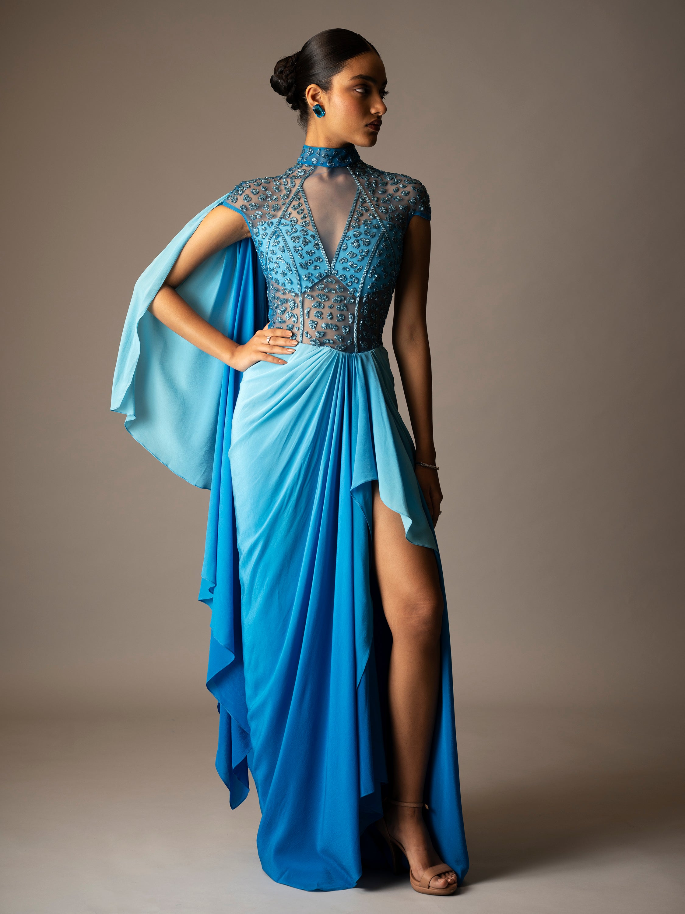CYAN SAREE GOWN