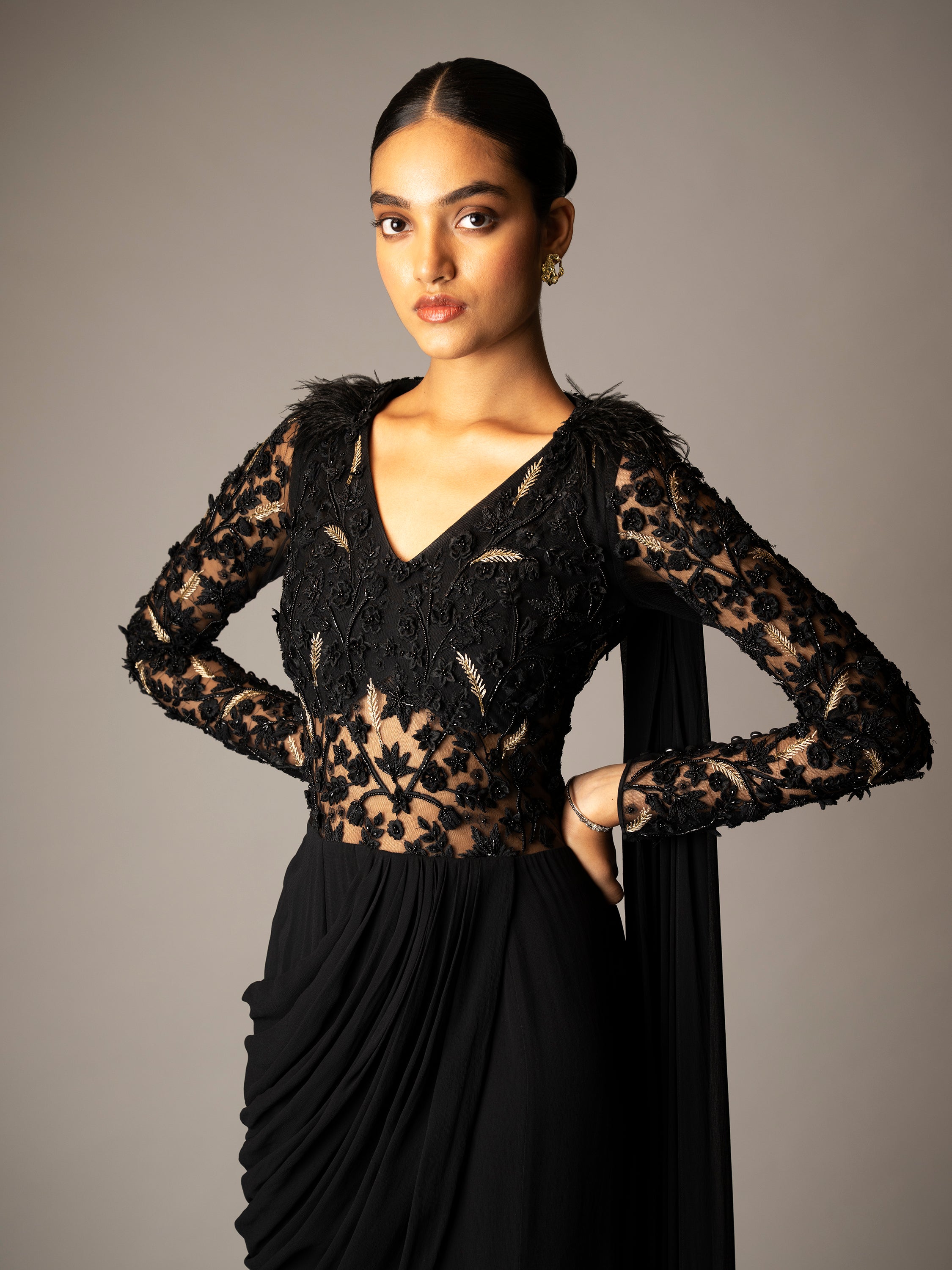 EIRENE SAREE GOWN (BLACK)
