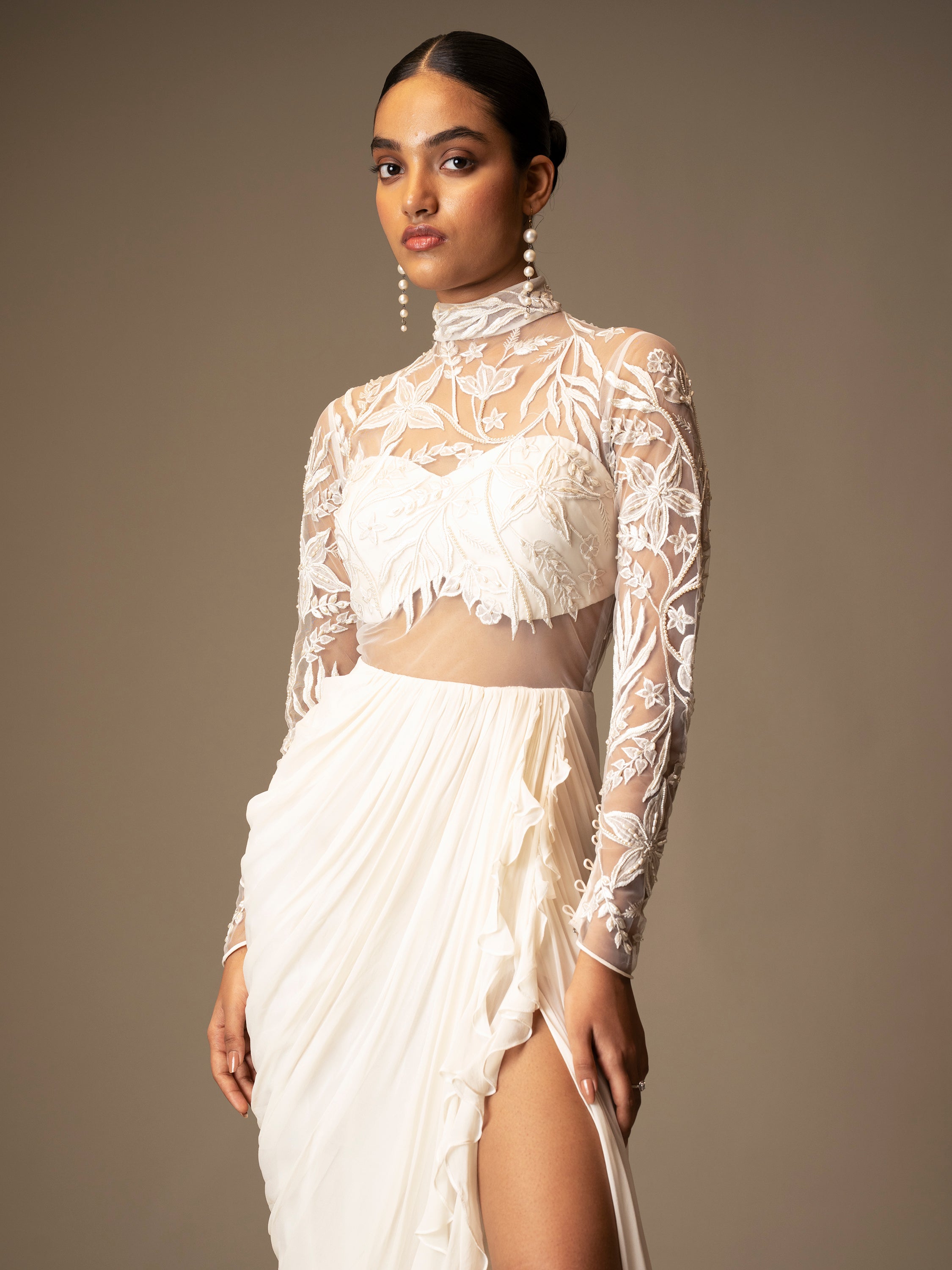 VALE SAREE GOWN- IVORY