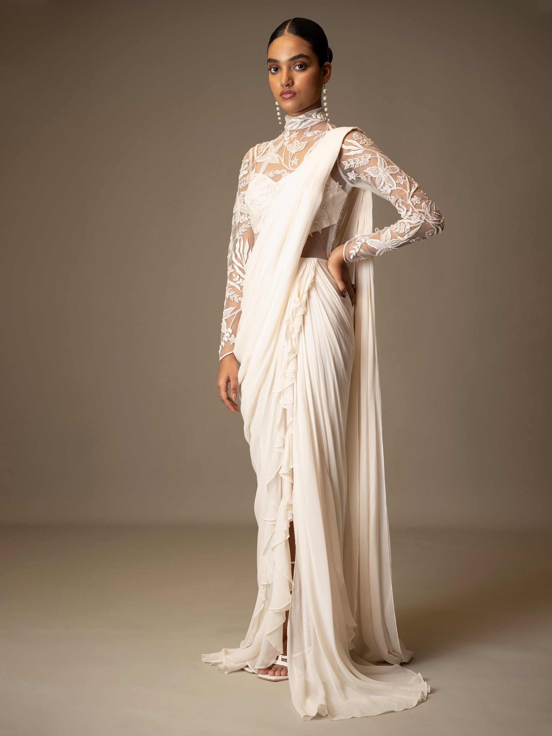 VALE SAREE GOWN- IVORY