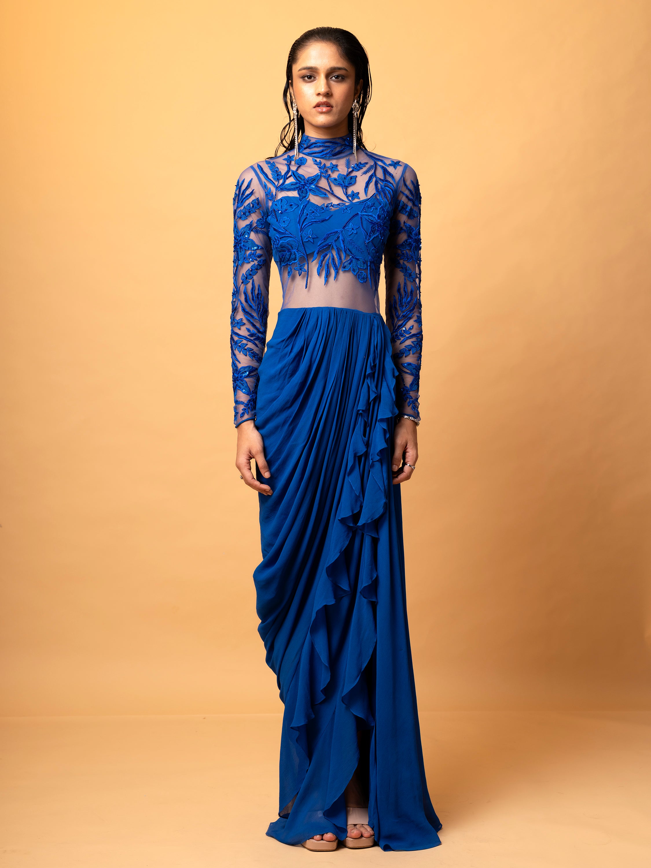 VALE SAREE GOWN (COBALT BLUE)