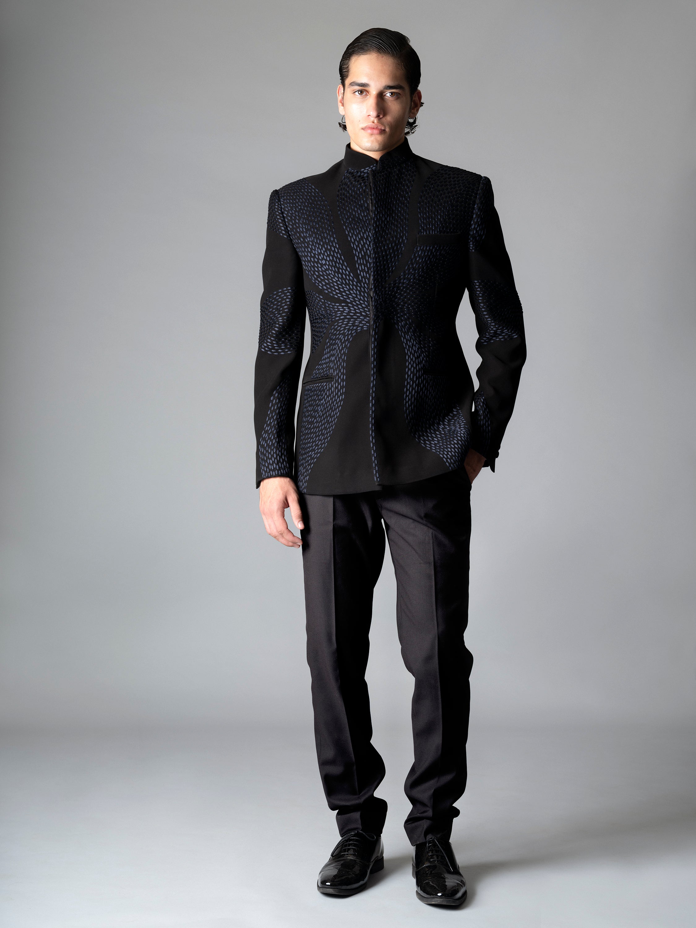 SCARR BANDHGALA SET- CHARCOAL GREY