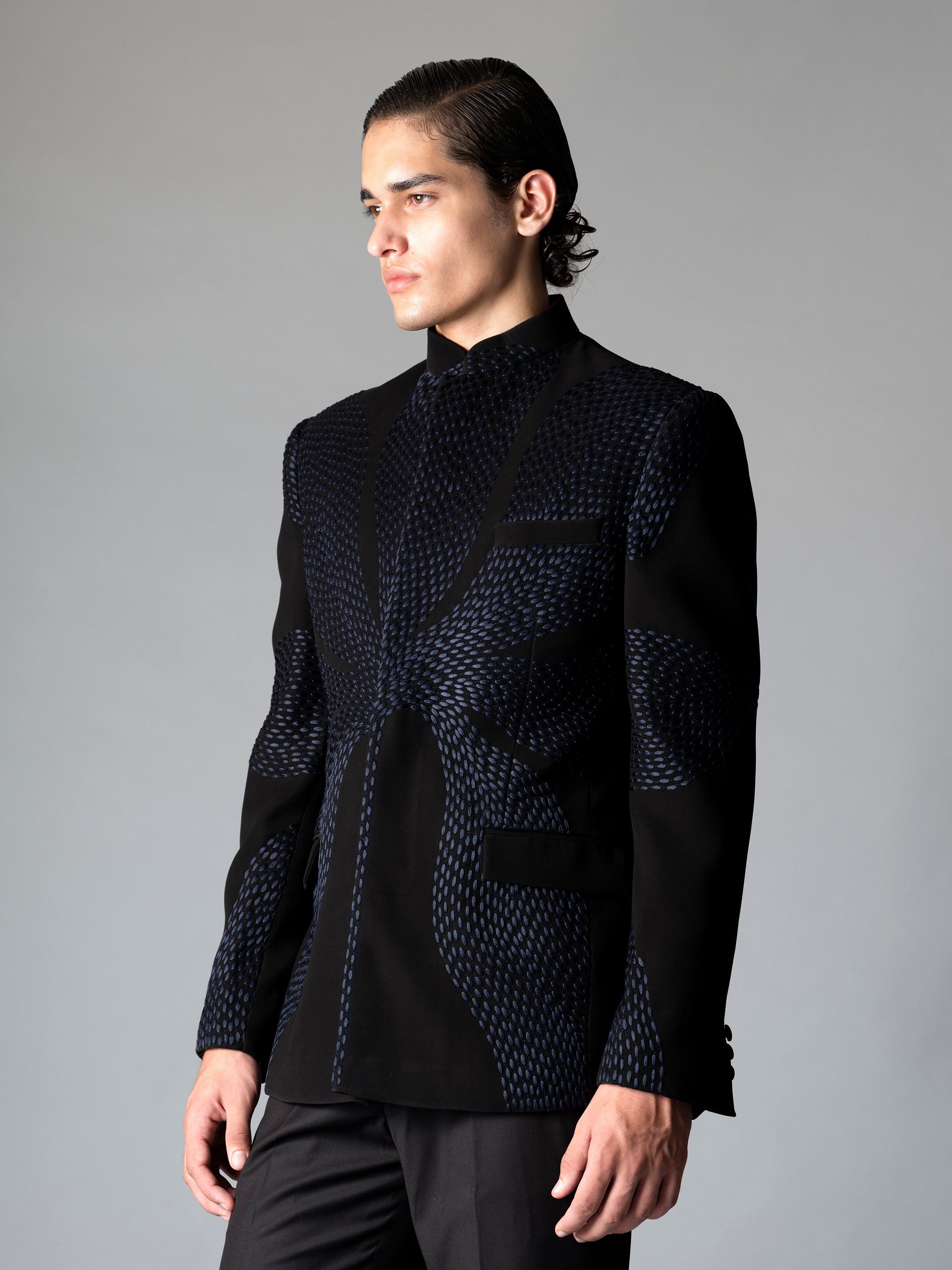 SCARR BANDHGALA SET- CHARCOAL GREY