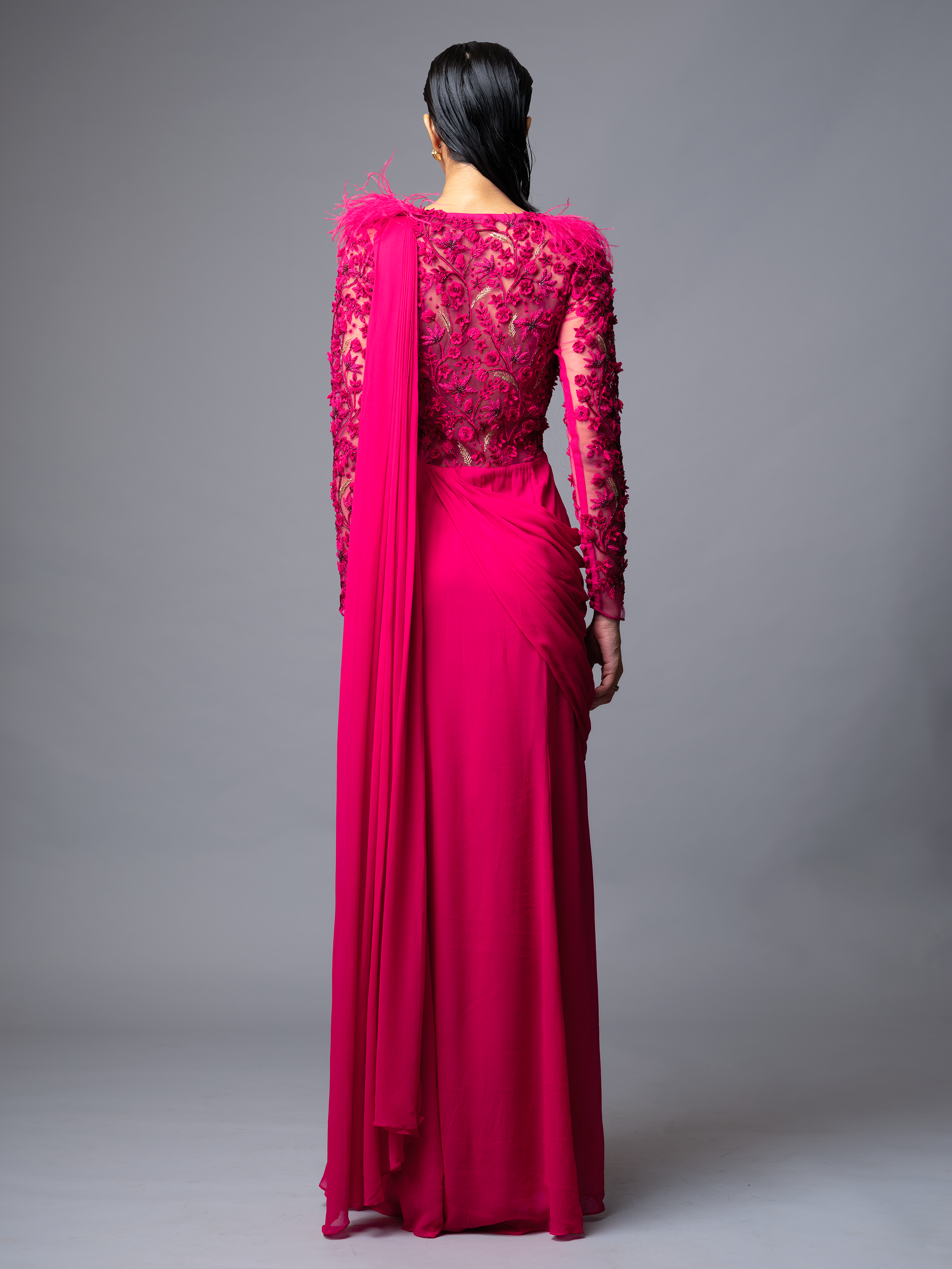 EIRENE SAREE GOWN (FUSCHIA PINK)
