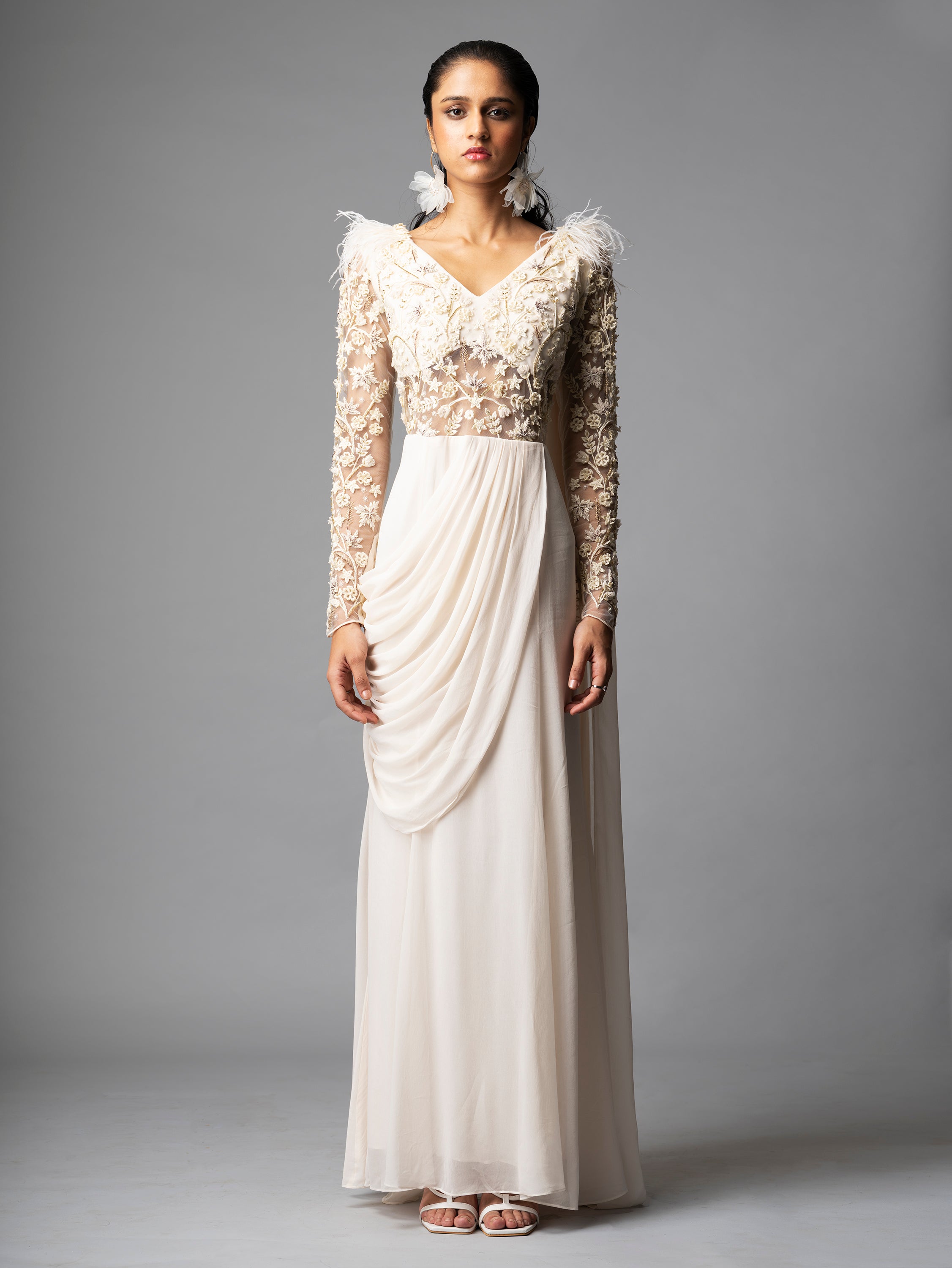 EIRENE SAREE GOWN (IVORY)