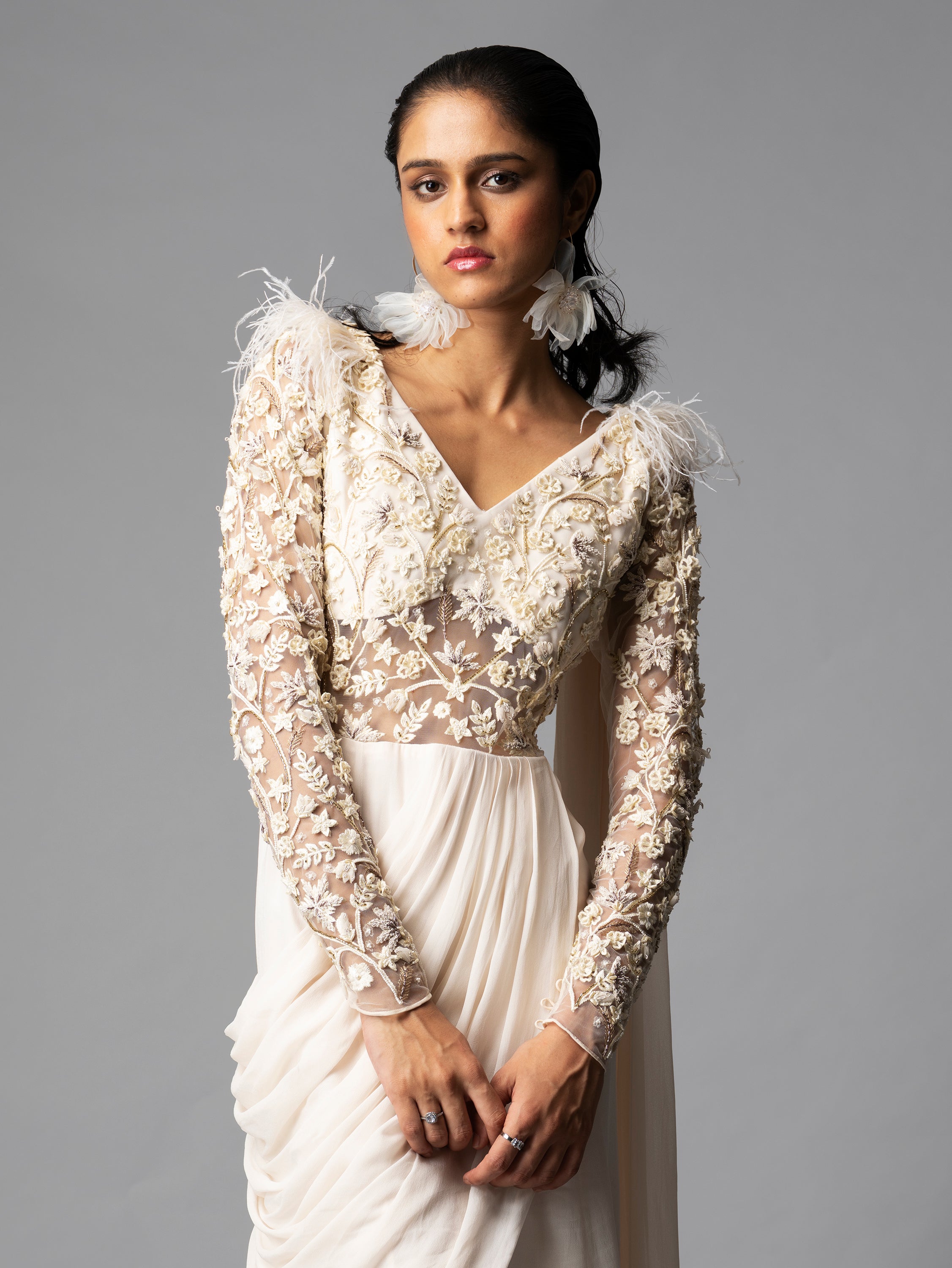 EIRENE SAREE GOWN (IVORY)