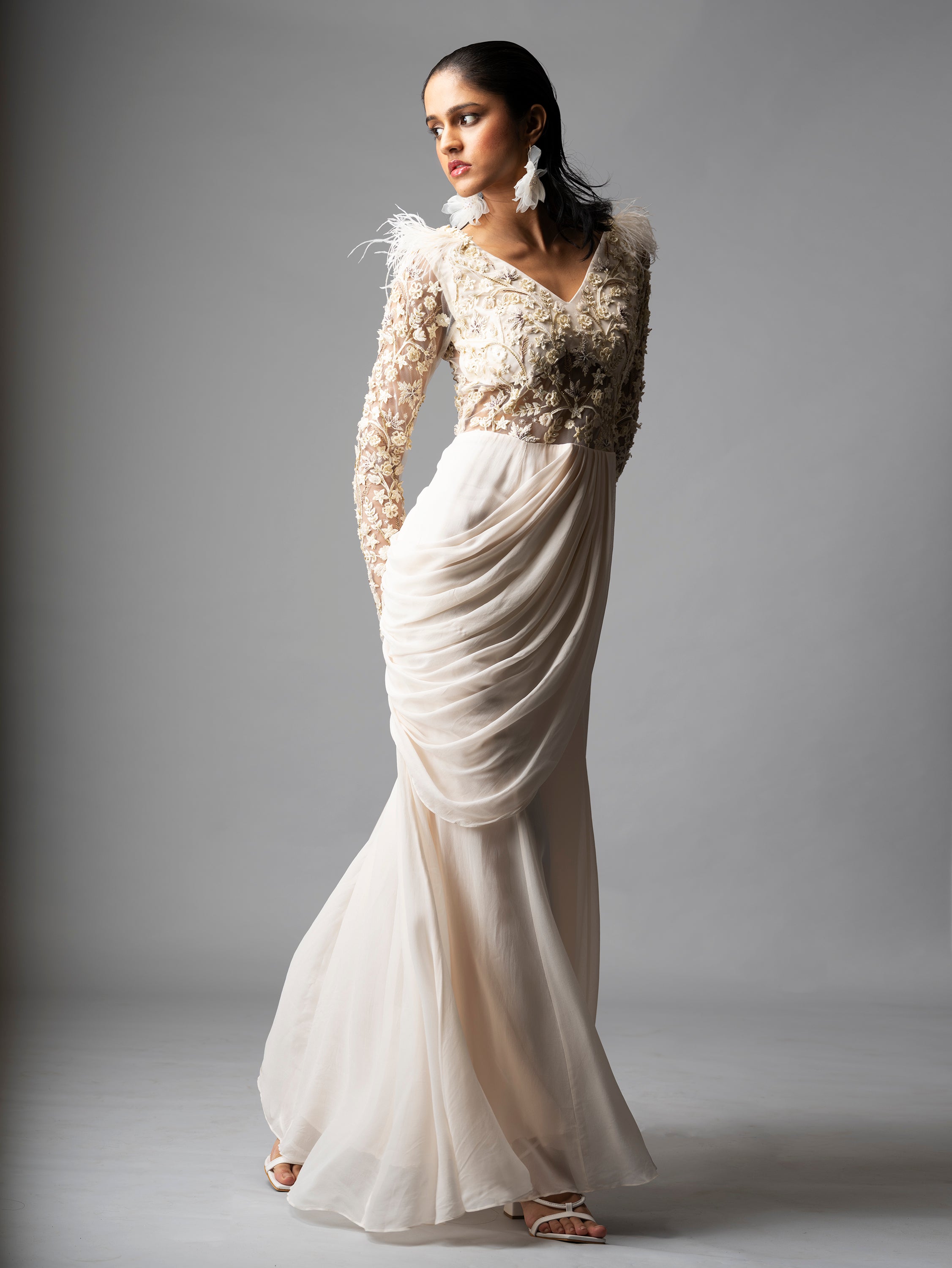 EIRENE SAREE GOWN (IVORY)