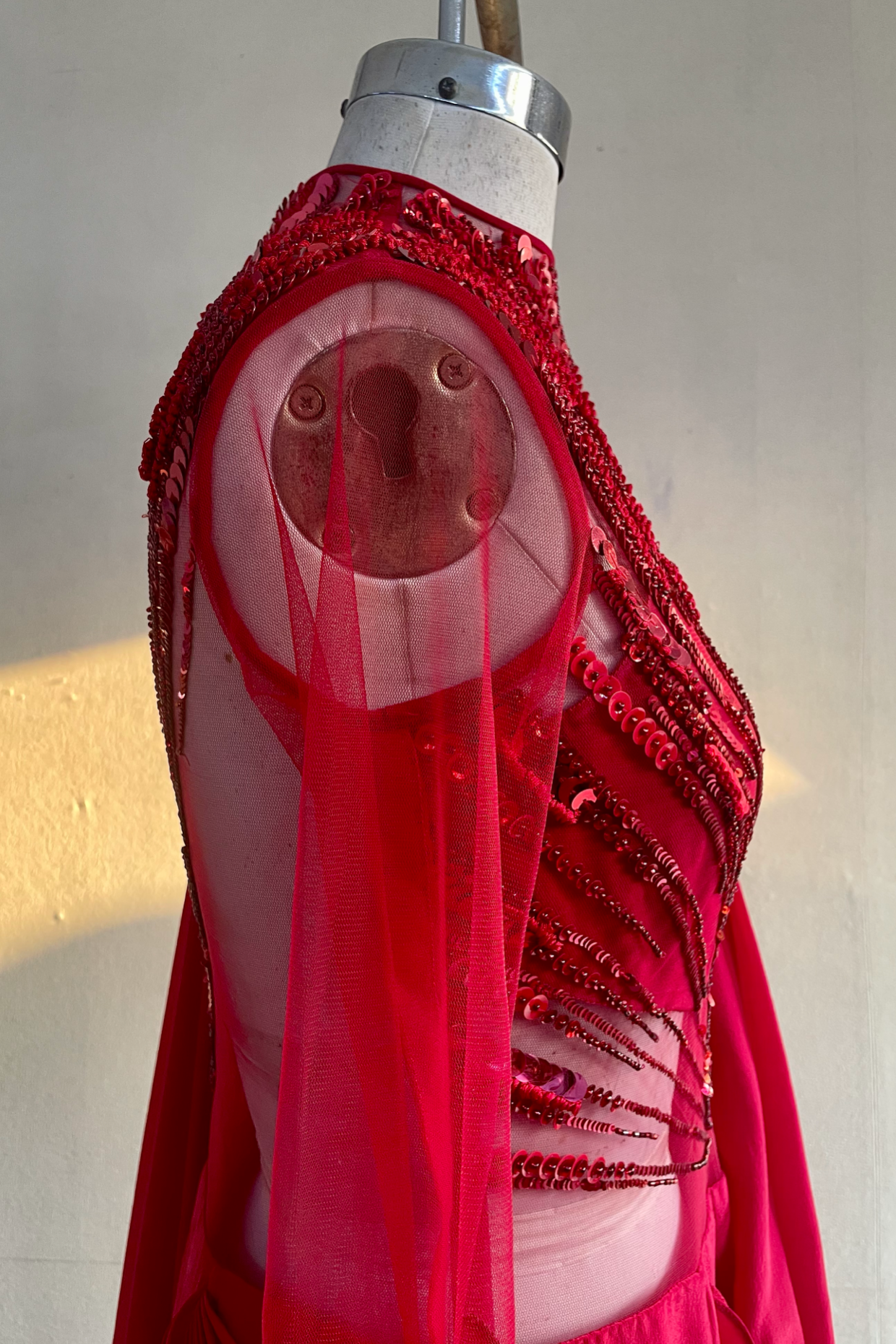 ABSTRACT RADIAL EMBROIDERY SAREE GOWN (RED)