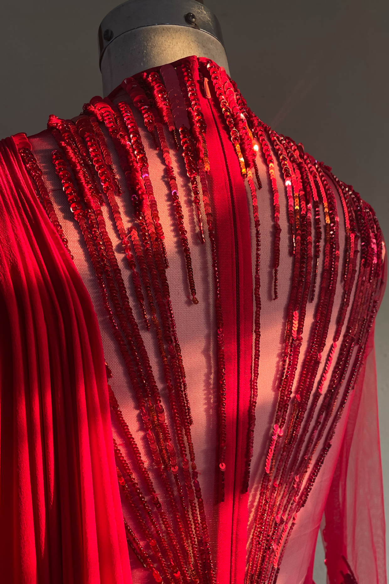 ABSTRACT RADIAL EMBROIDERY SAREE GOWN (RED)