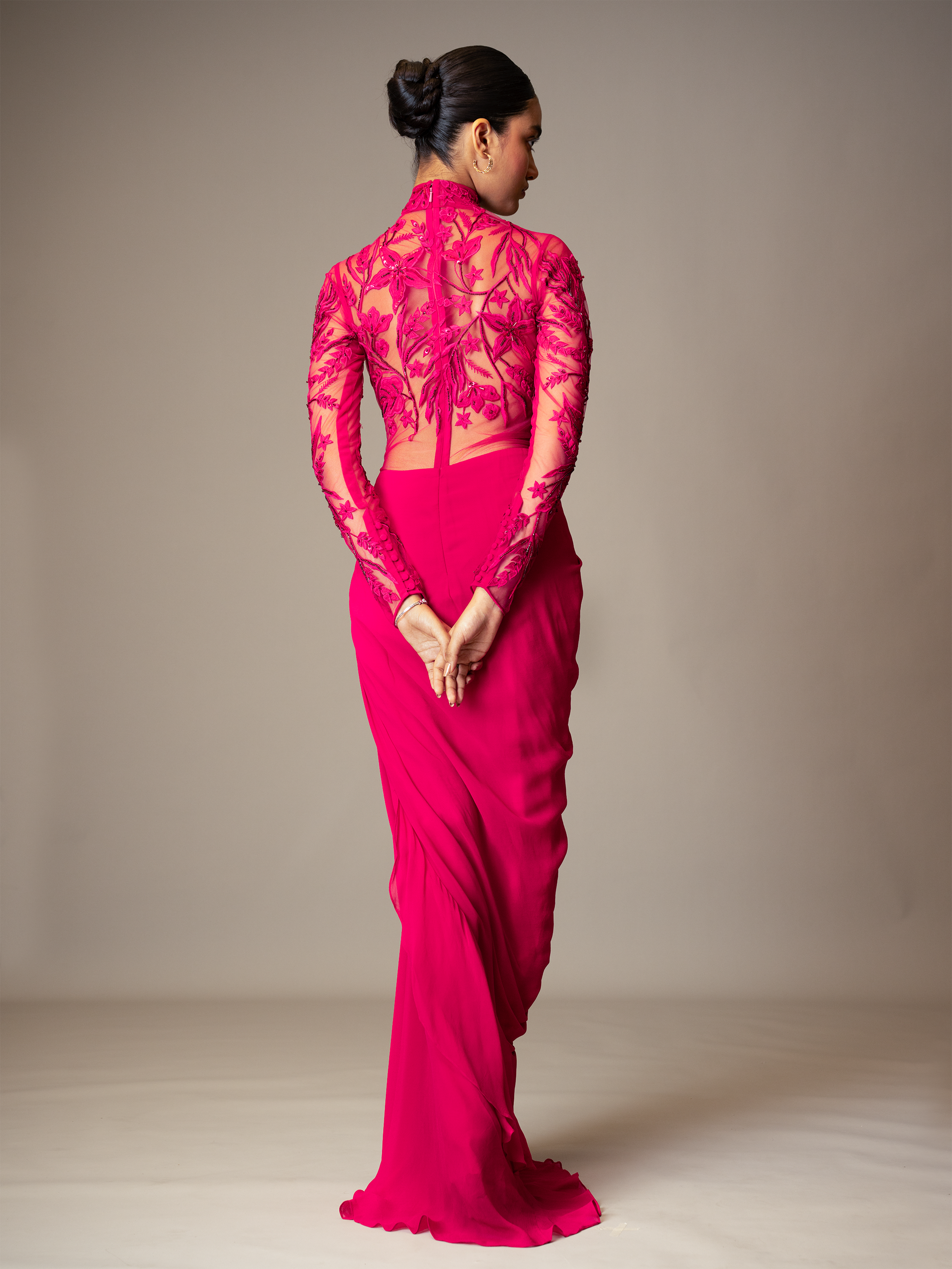 VALE SAREE GOWN- FUSCHIA
