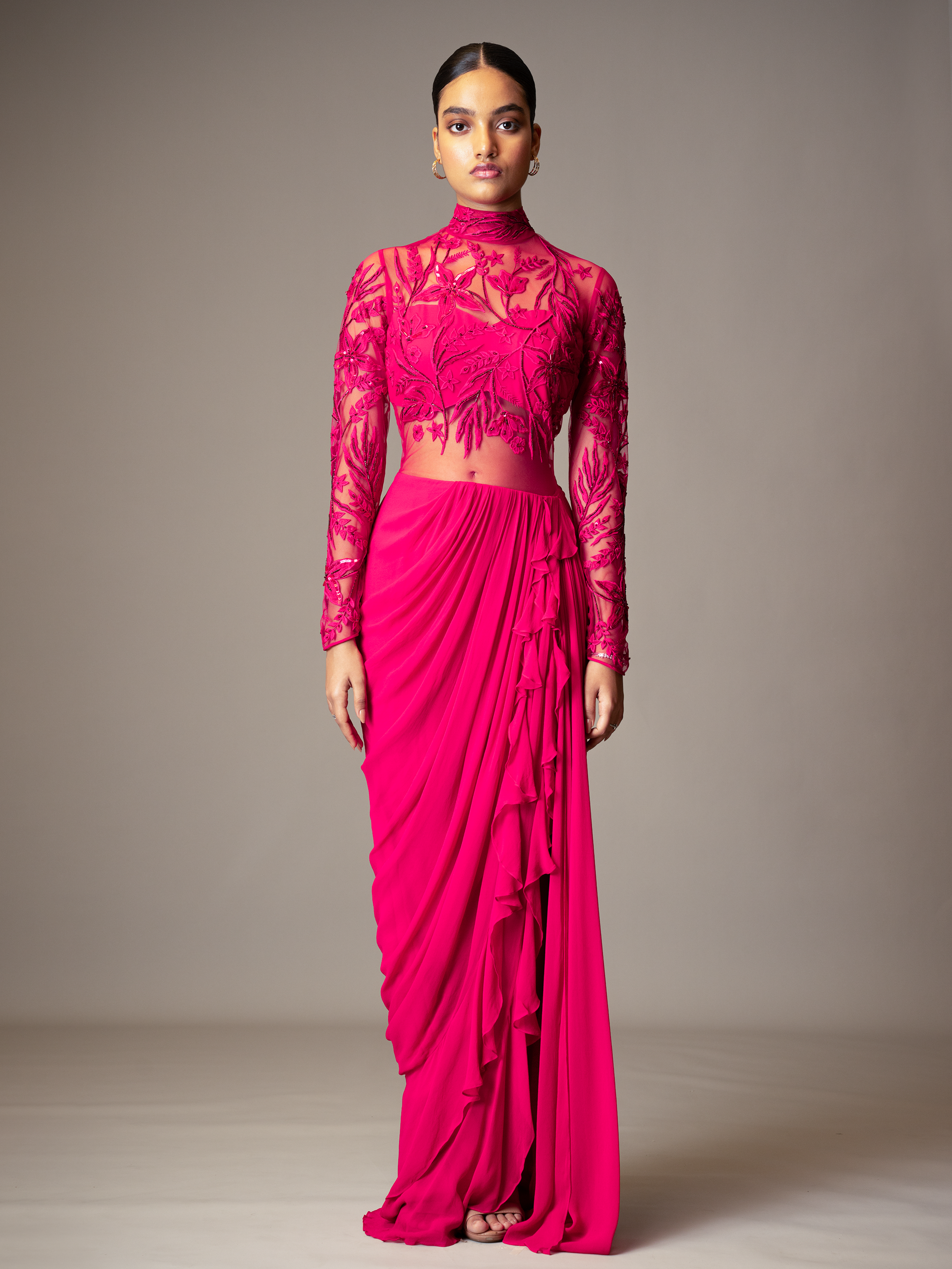 VALE SAREE GOWN- FUSCHIA