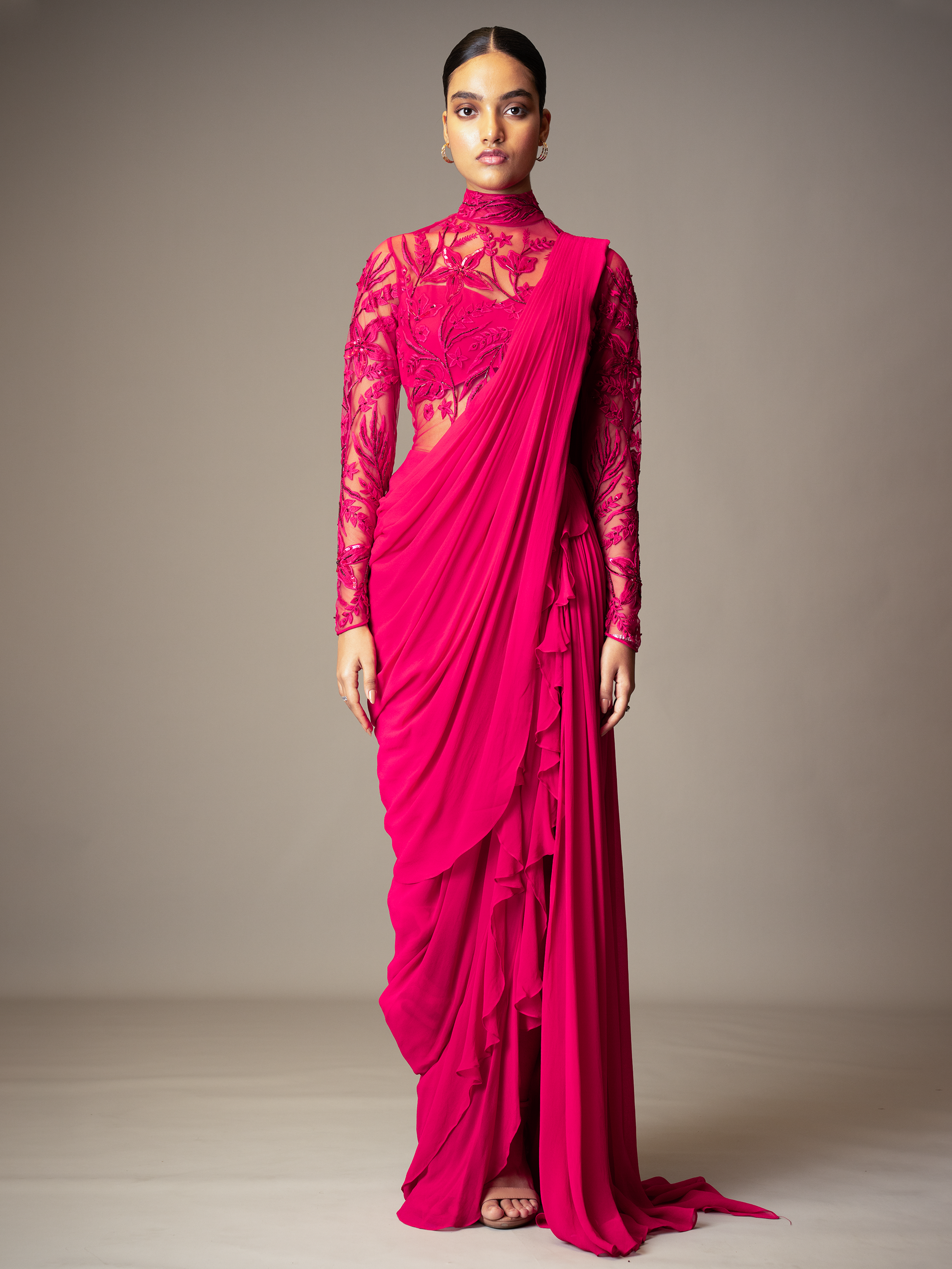 VALE SAREE GOWN- FUSCHIA