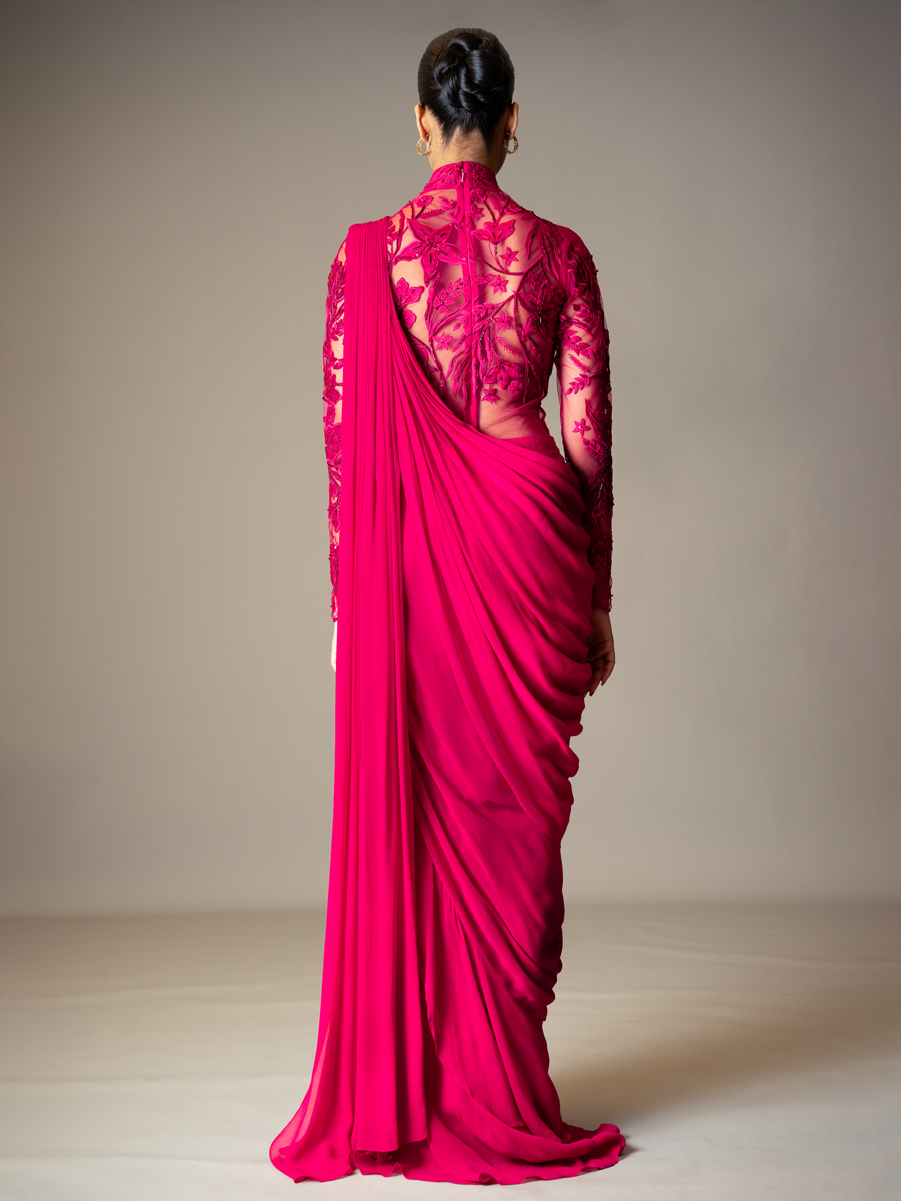 VALE SAREE GOWN- FUSCHIA