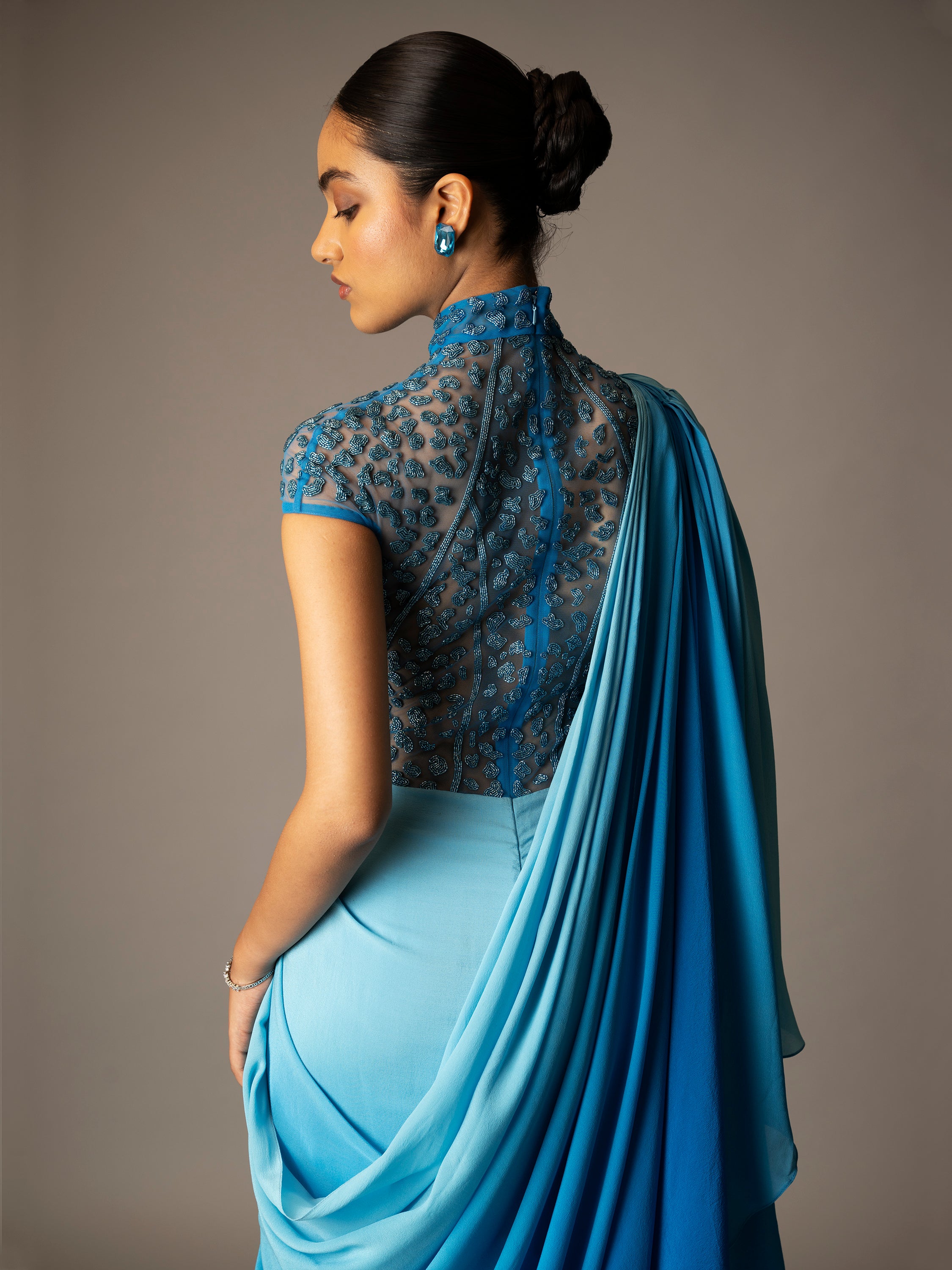 CYAN SAREE GOWN