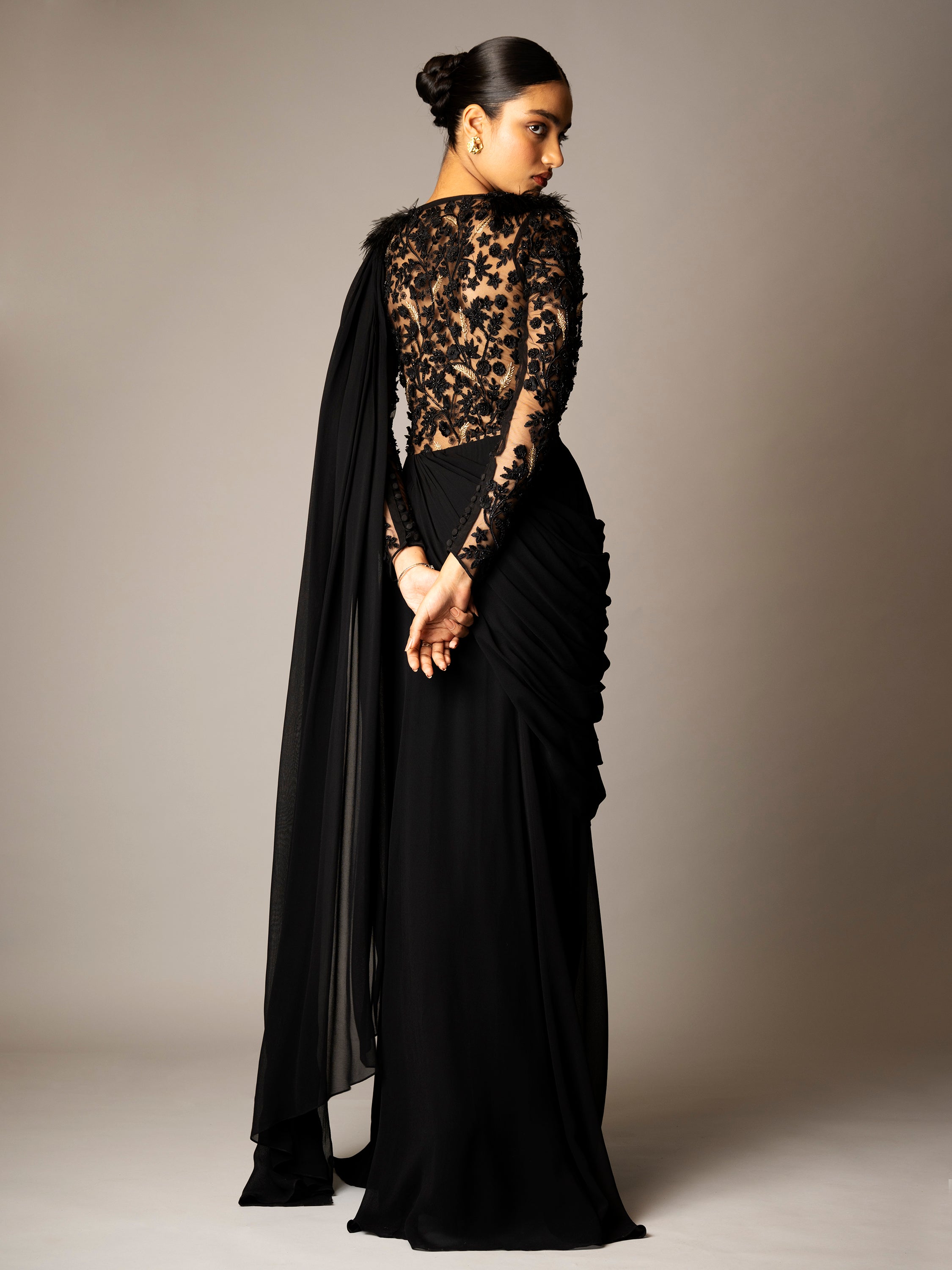 EIRENE SAREE GOWN (BLACK)