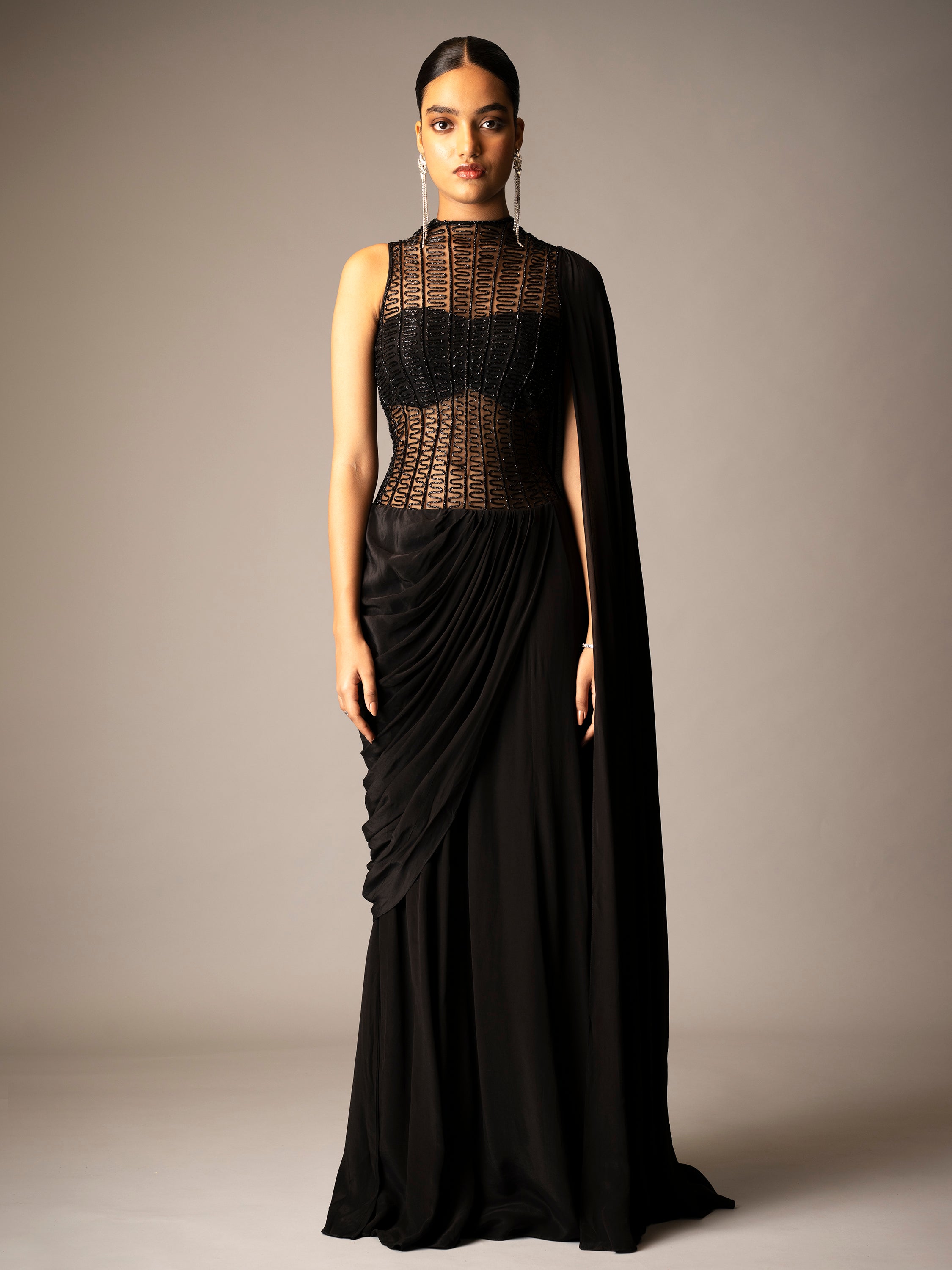 ONYX SAREE GOWN- BLACK