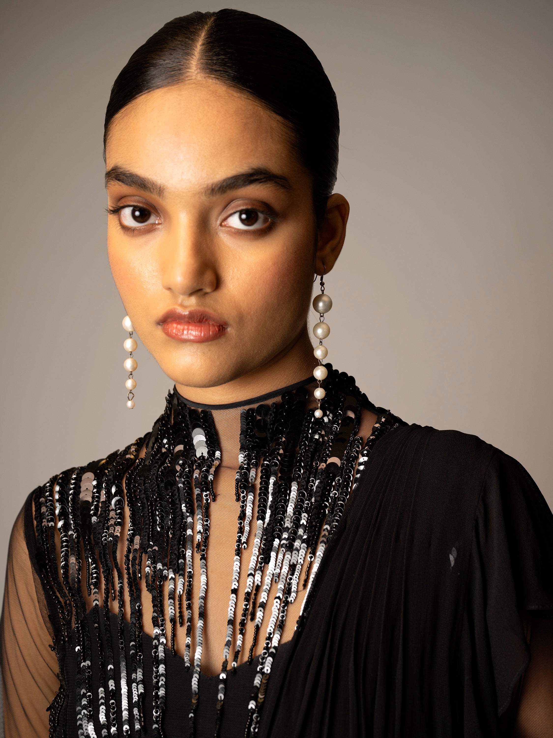 ABSTRACT RADIAL EMBROIDERY SAREE GOWN (BLACK)