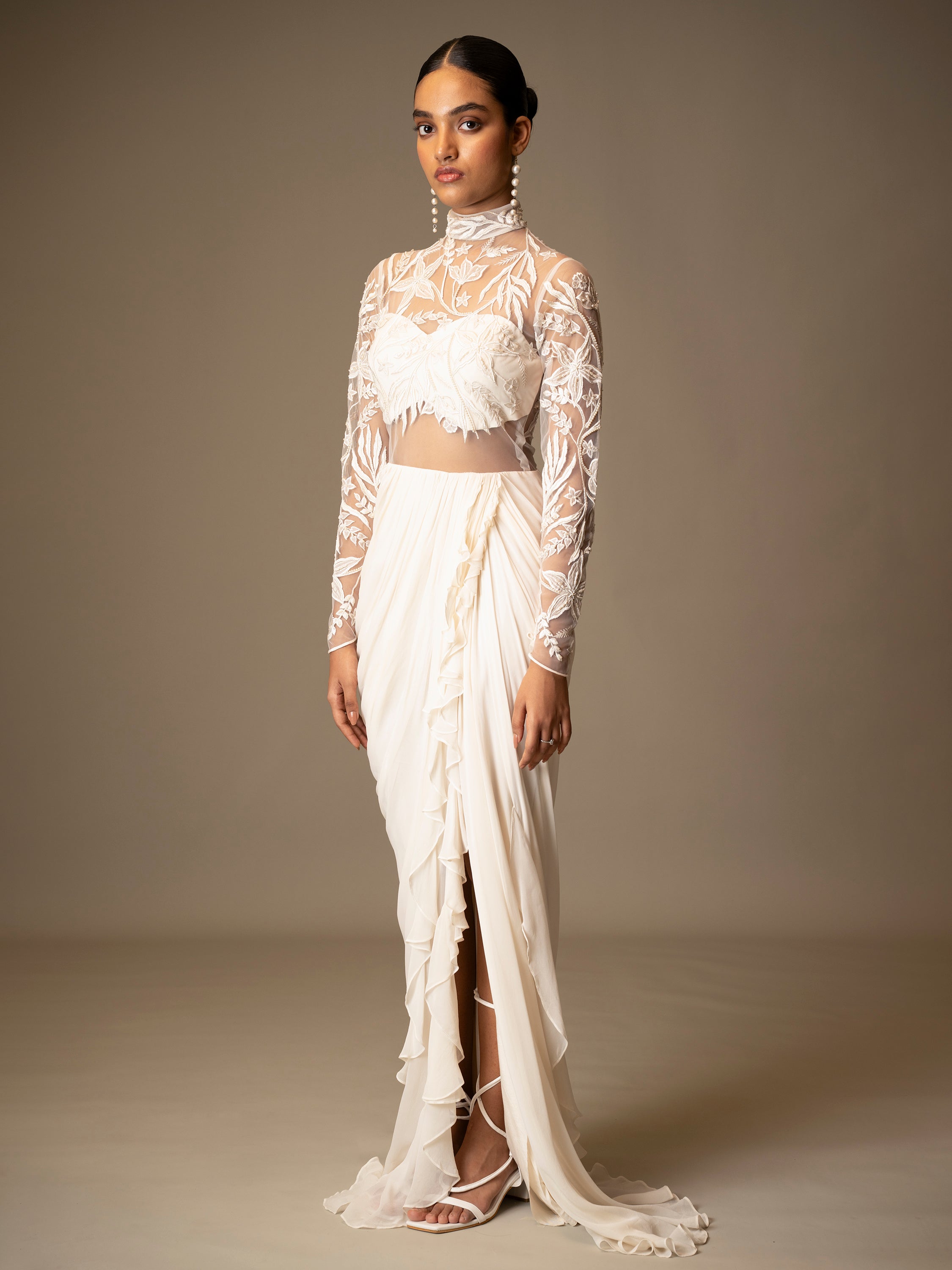 VALE SAREE GOWN- IVORY