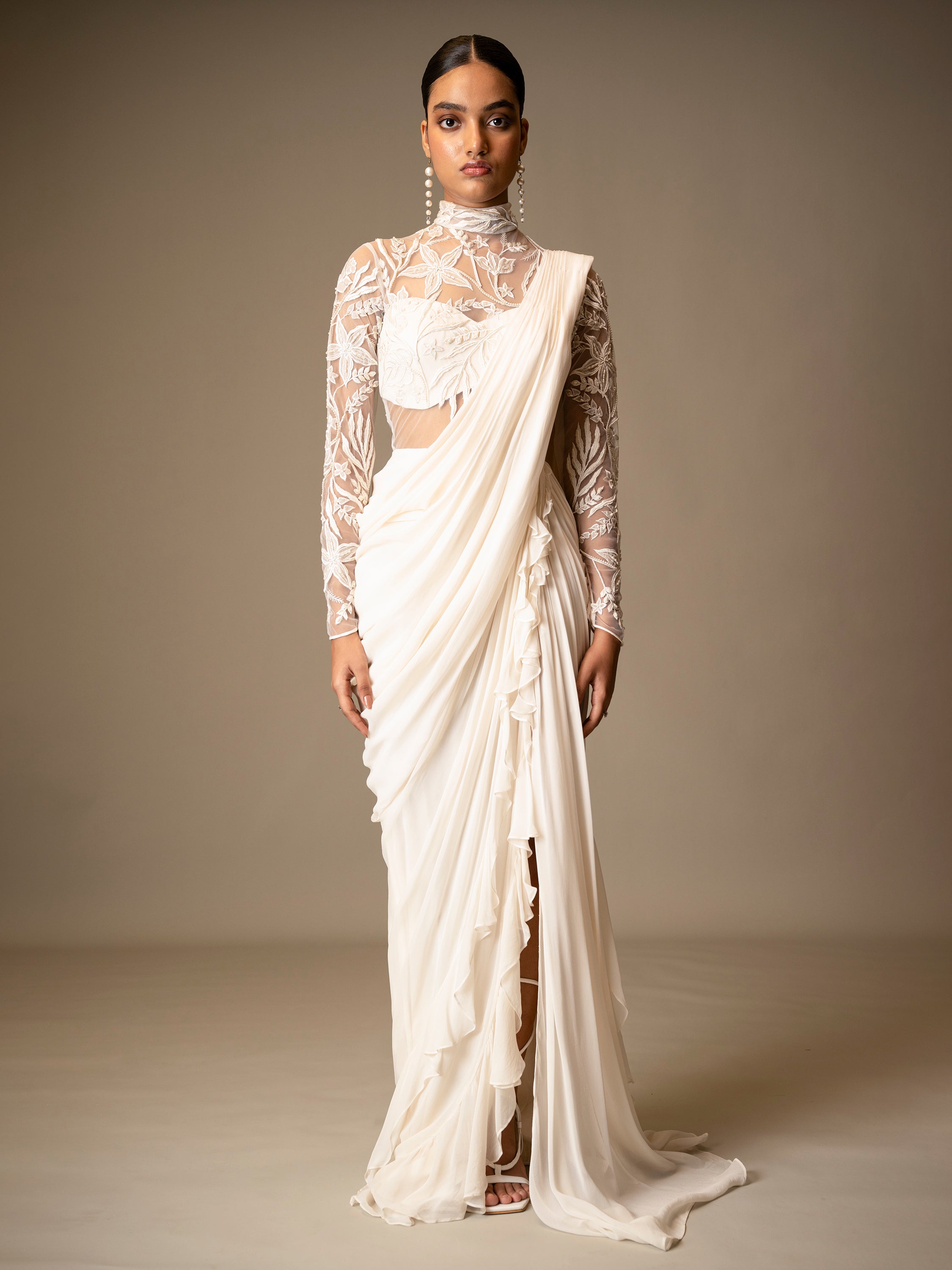 VALE SAREE GOWN- IVORY