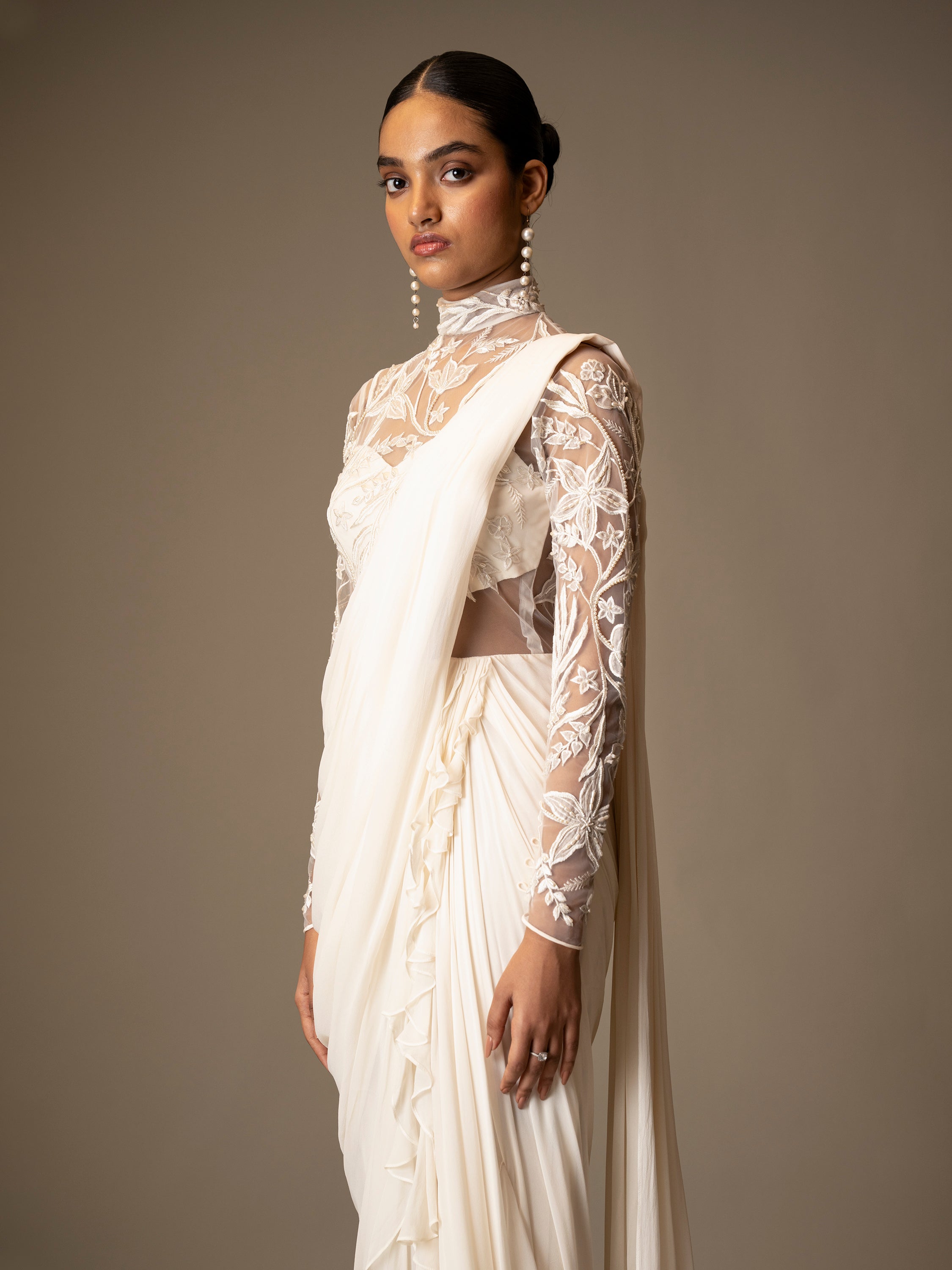 VALE SAREE GOWN- IVORY