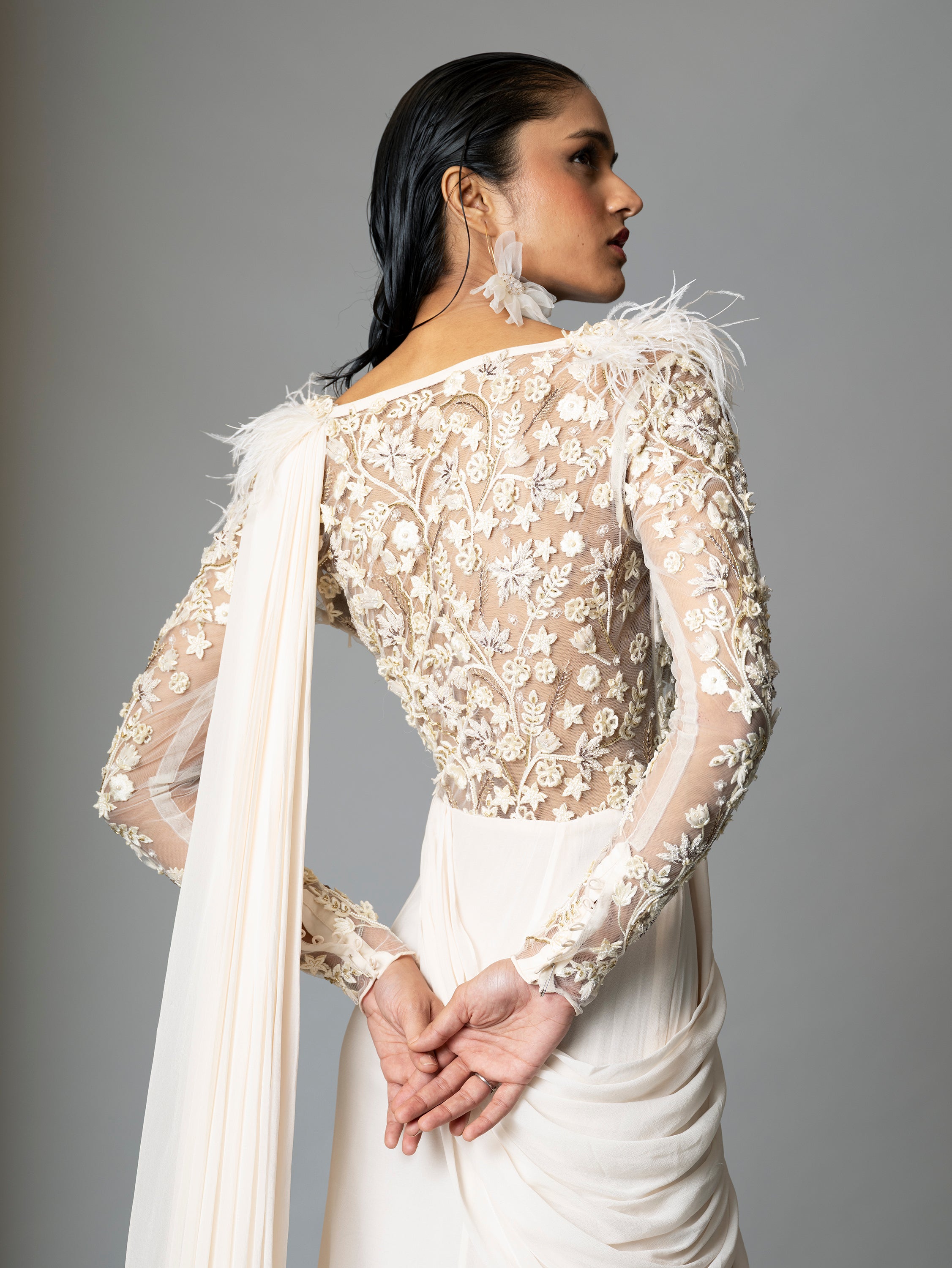 EIRENE SAREE GOWN (IVORY)